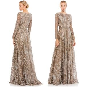 NWT Mac Duggal Sequined Long Sleeve Bateau A-Line Gown 79261 $798 - Size 14